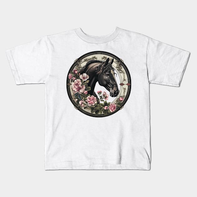 Beautiful Horse with Amazing Flowers Design Kids T-Shirt by Mary_Momerwids